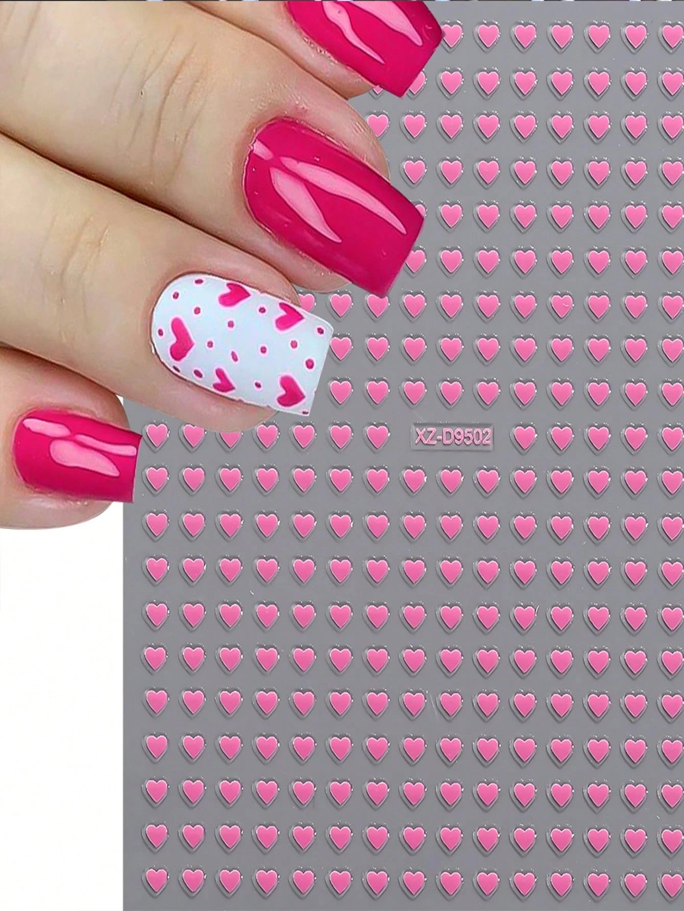 8pcs 3D Cute Mini Heart Nail Art Stickers (Silver,Hot pink,Gold,Pink,White,Black,Red,Laser)
