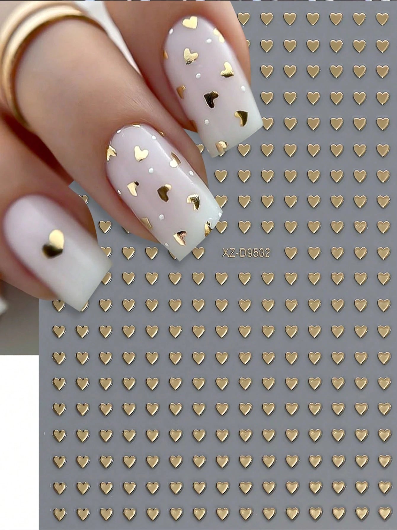 8pcs 3D Cute Mini Heart Nail Art Stickers (Silver,Hot pink,Gold,Pink,White,Black,Red,Laser)