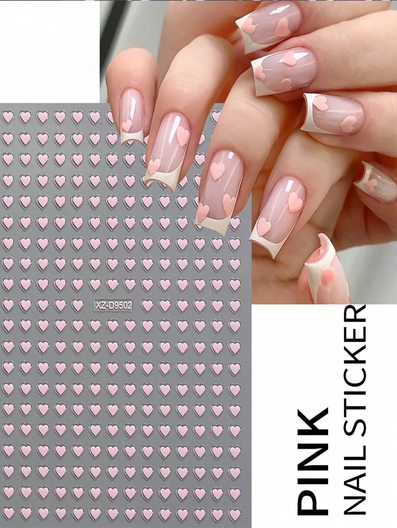 8pcs 3D Cute Mini Heart Nail Art Stickers (Silver,Hot pink,Gold,Pink,White,Black,Red,Laser)