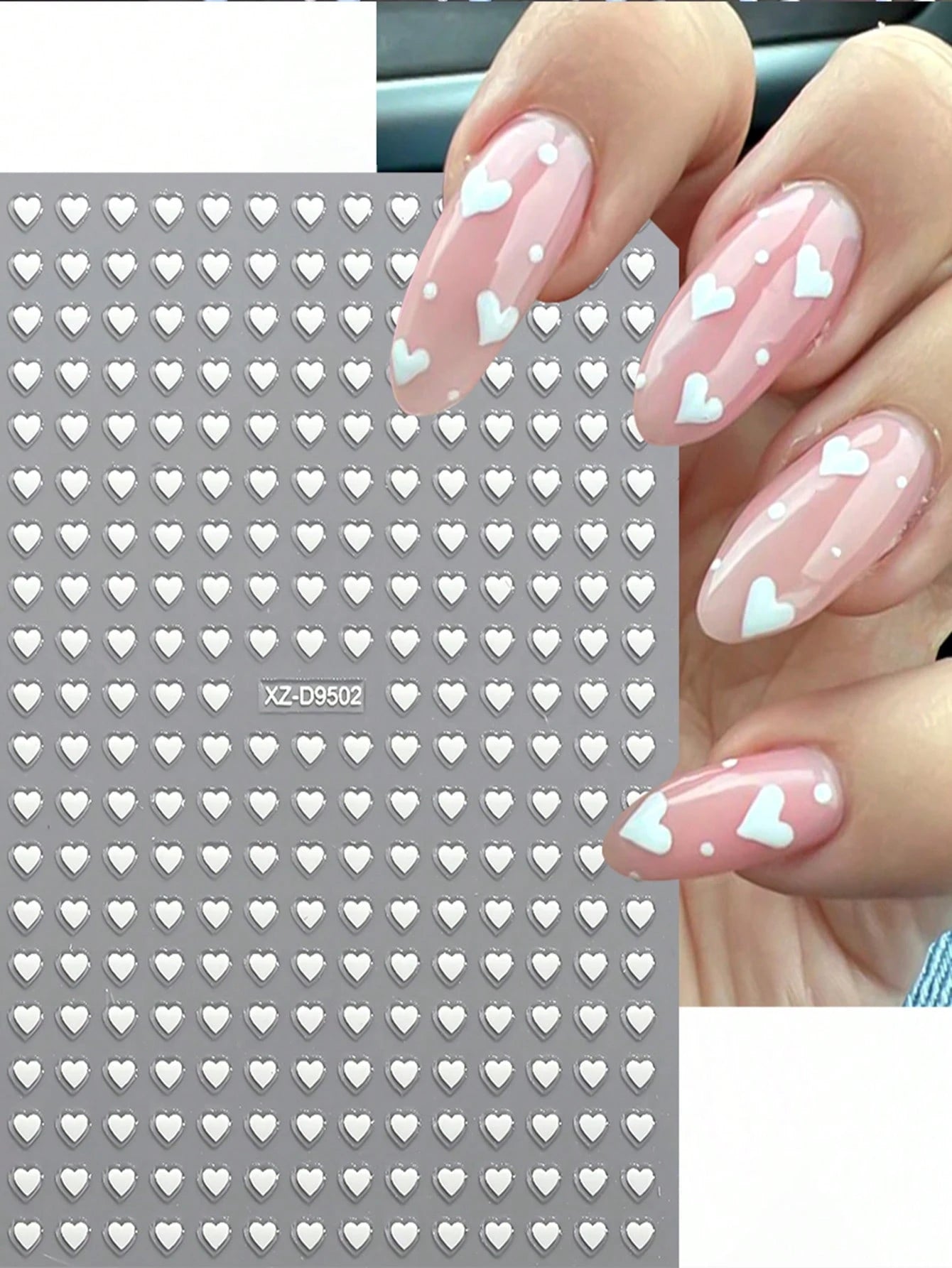 8pcs 3D Cute Mini Heart Nail Art Stickers (Silver,Hot pink,Gold,Pink,White,Black,Red,Laser)